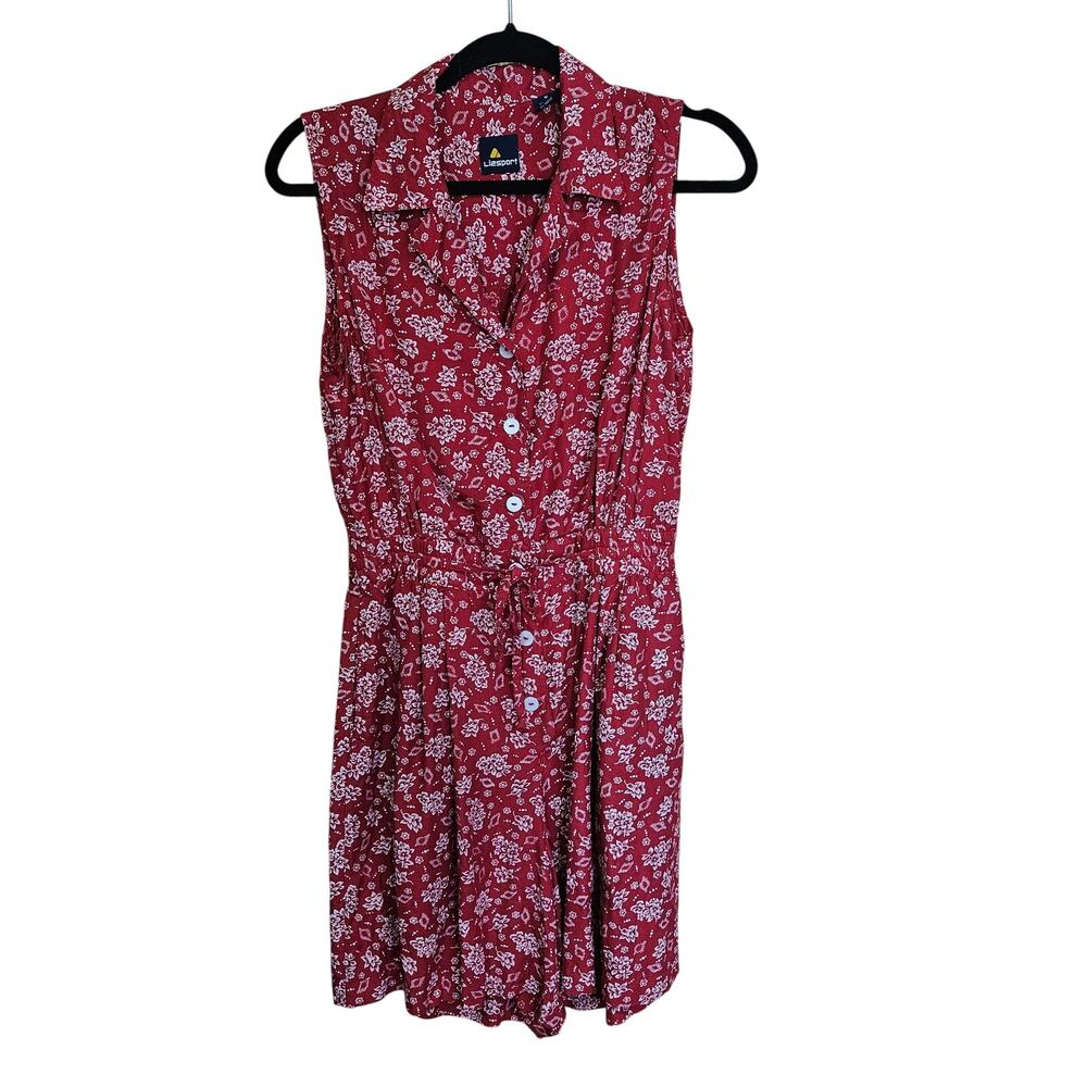 Vintage Lizsport Red Floral Button Front Sleeveless Romper Cottagecore Rayon M
